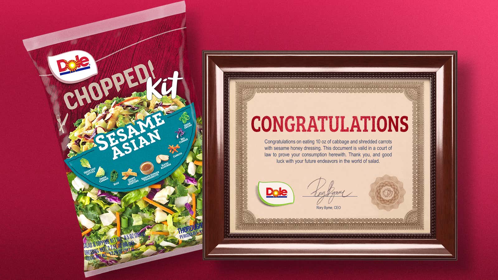 Image for Dole Salad Kits Now Include Framed Certificate Confirming Owner Has Eaten Salad