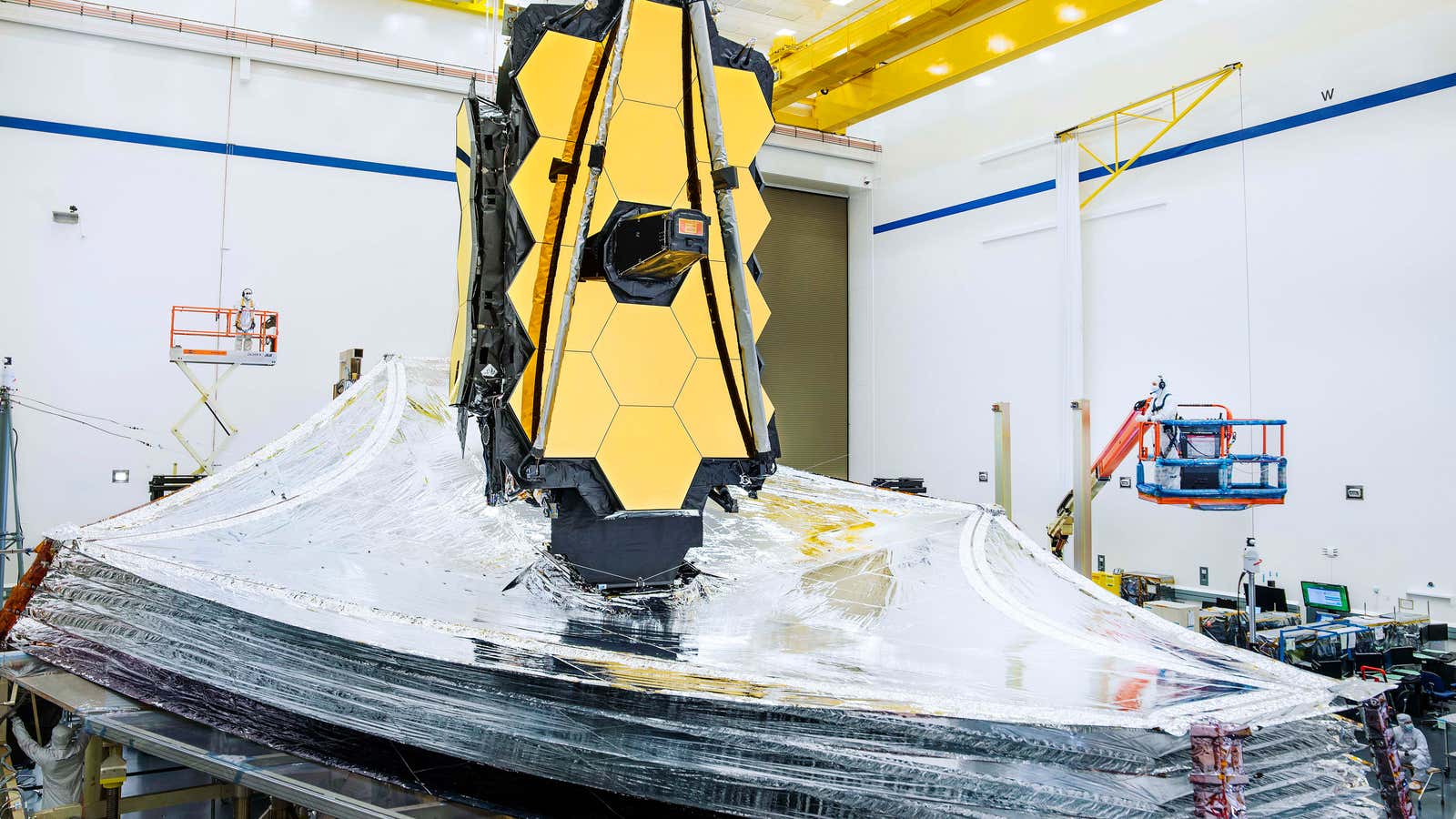 The James Webb Space Telescope being packed for launch.