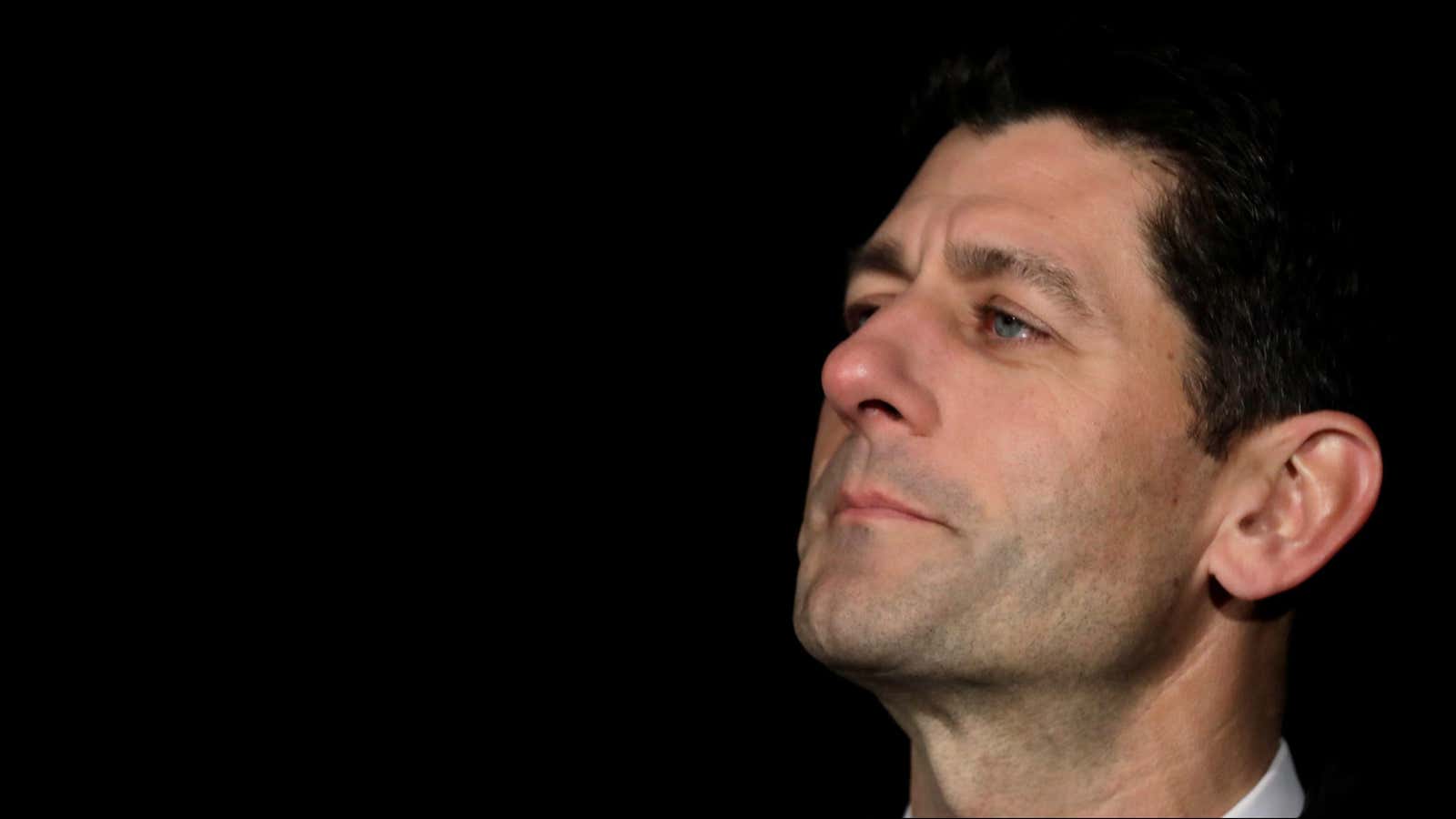 House Speaker Paul Ryan (R-WI) looks on at the Capitol Christmas Tree lighting ceremony on West Front Lawn of the U.S. Capitol in Washington, U.S.,…