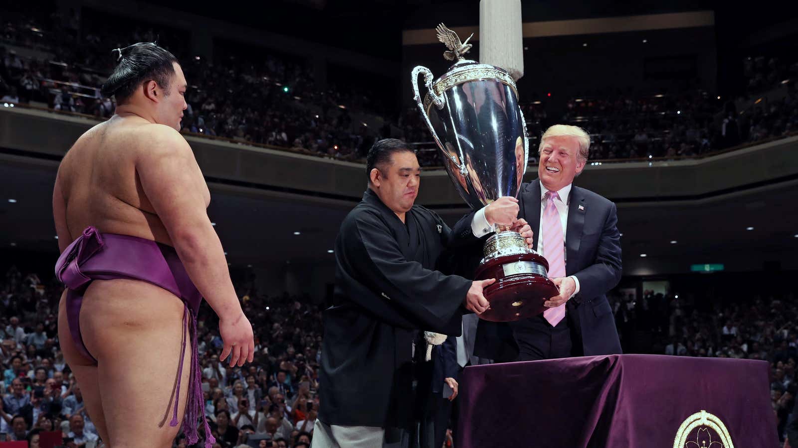 Trump Awards 'President's Cup' at Sumo Match in Japan