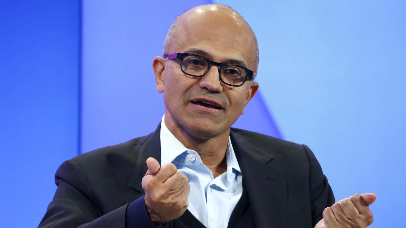 Microsoft CEO and “Hit Refresh” author Satya Nadella, mid-quest.