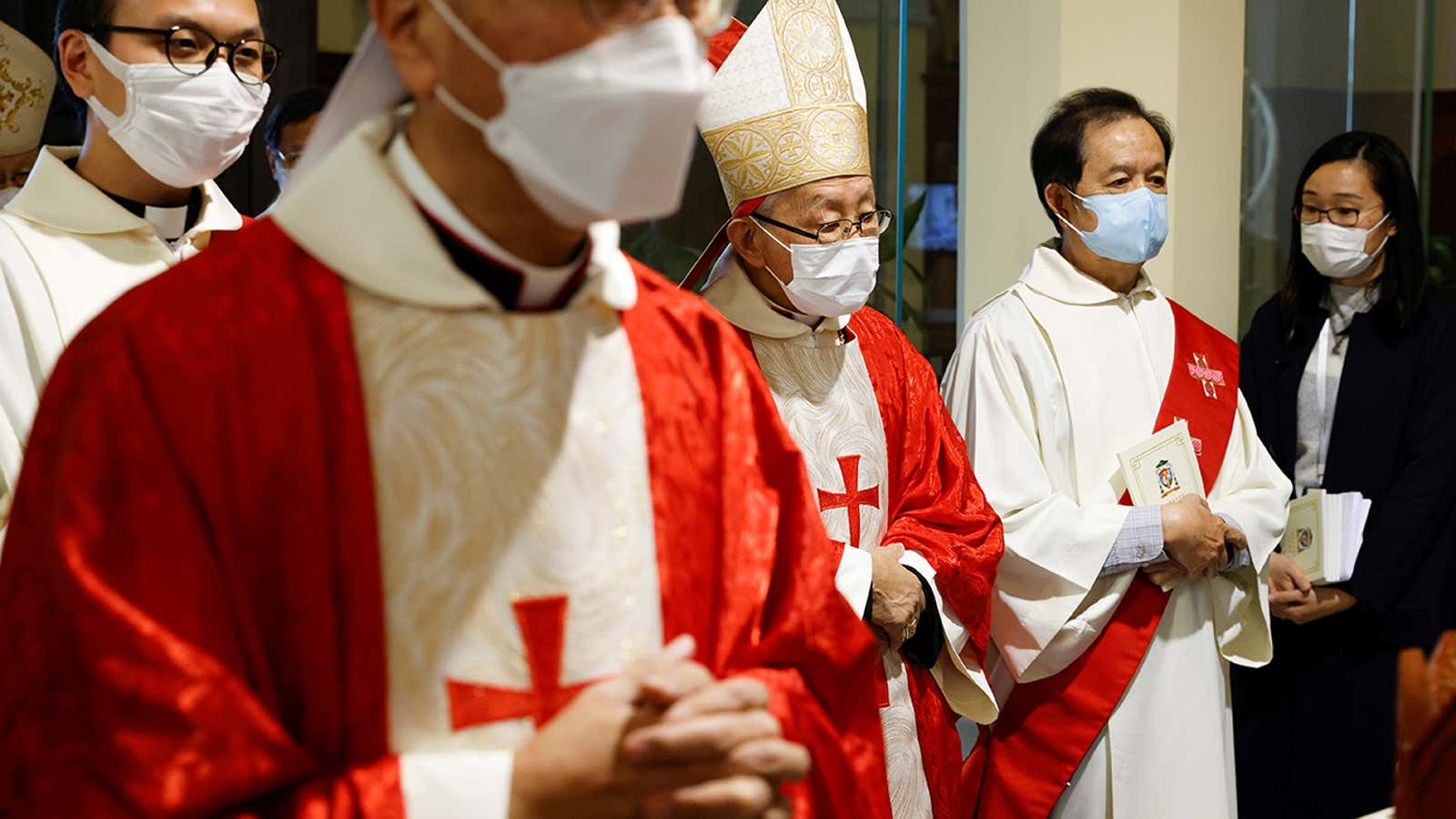 Retired bishop Cardinal Joseph Zen Ze-kiun attends the episcopal ordination of Bishop Stephen Chow in Hong Kong, China December 4, 2021. REUTERS/Tyrone Siu