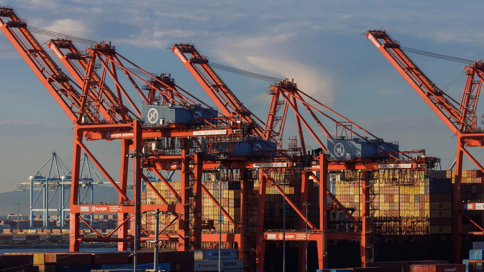 Containers are shown staked-up at the Port of Long Beach as supply chain problem continue.