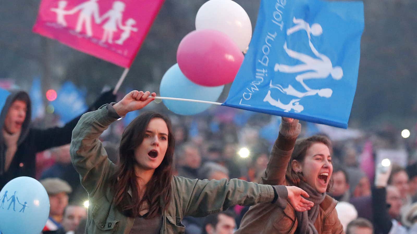 Demonstration in Paris against the president’s move to legalize gay marriage back in January.