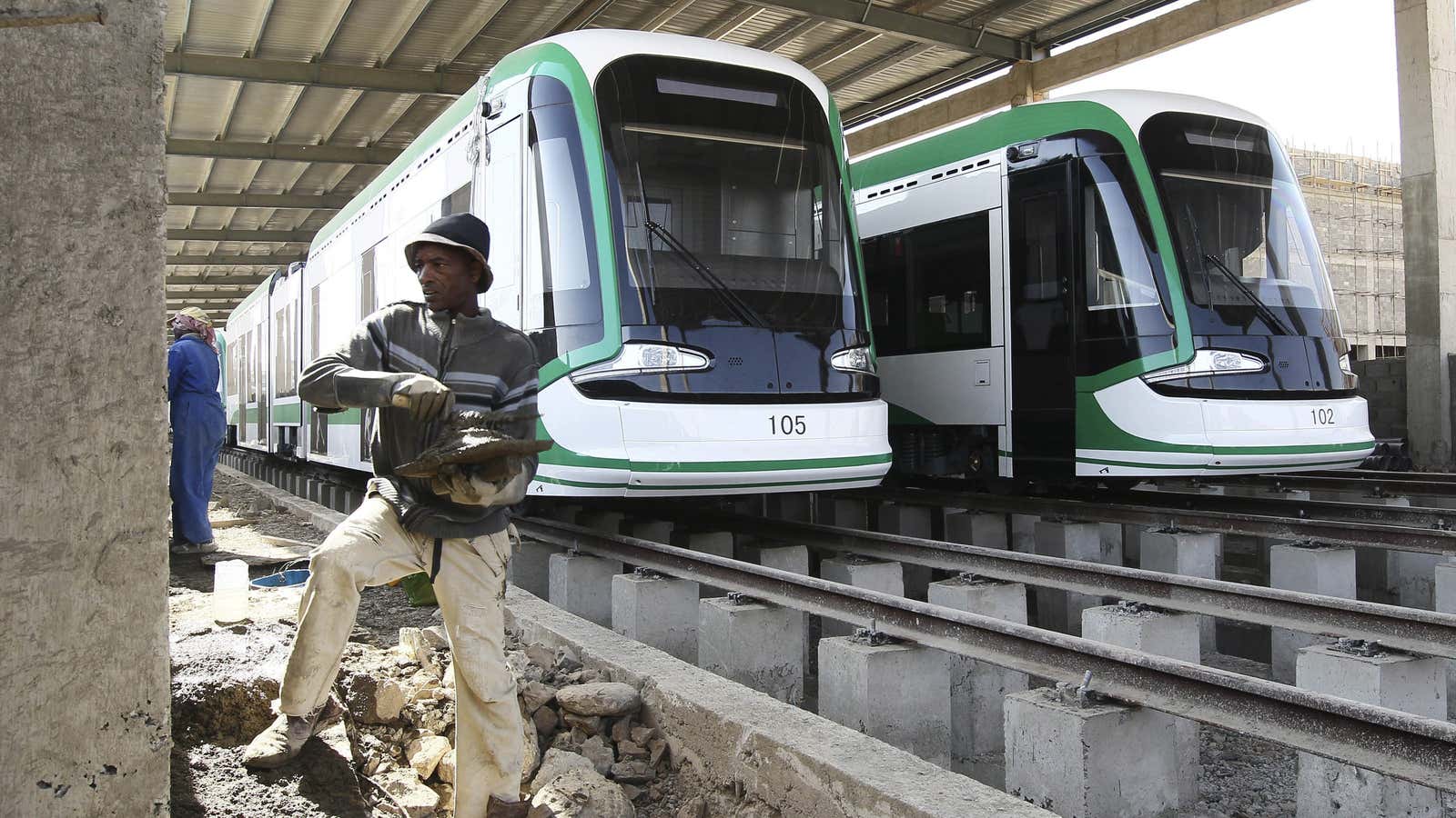 The electrified light rail transit construction site in Ethiopia’s capital Addis Ababa,