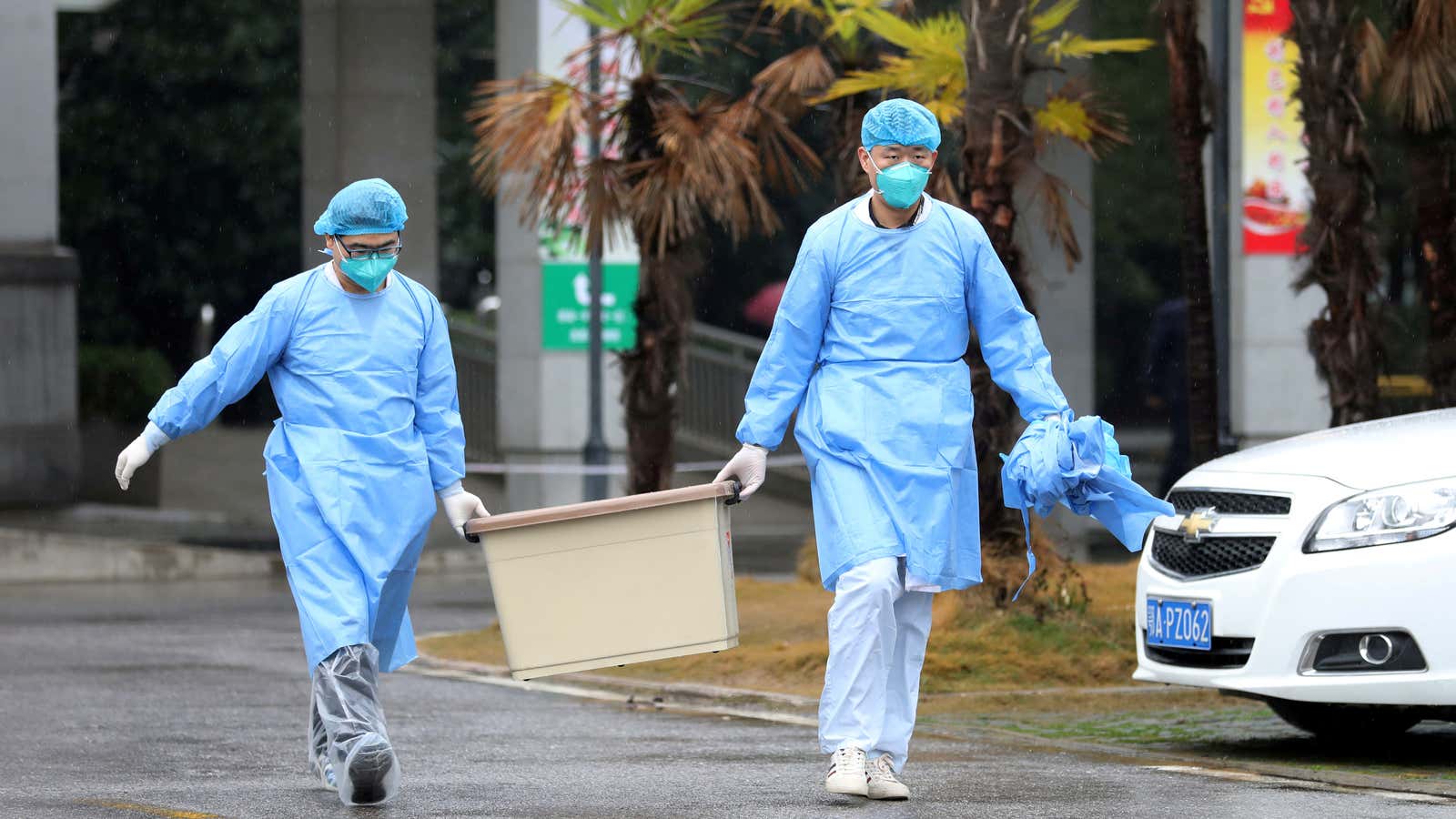 Medical staff at Jinyintan hospital in Wuhan, China.