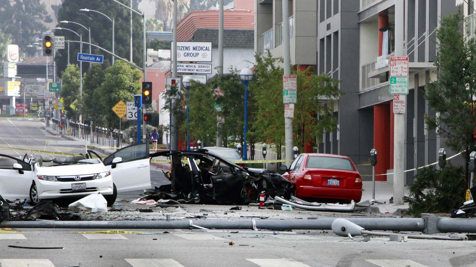 The Tesla vehicle involved in an accident.