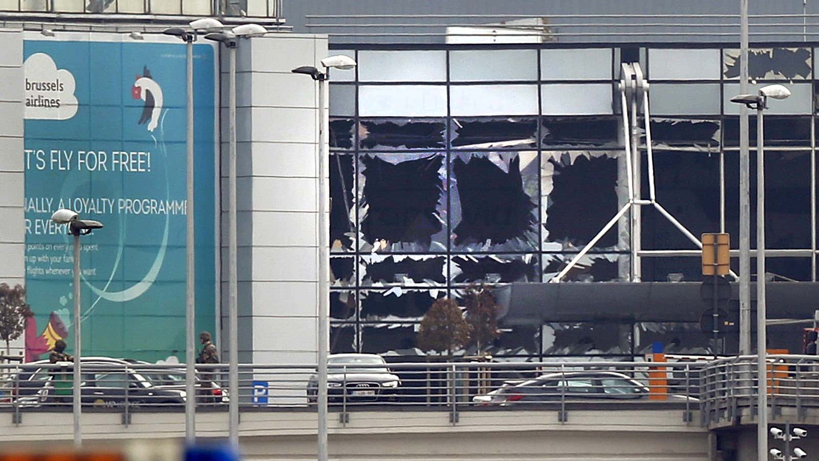 Broken windows at Zaventem airport.