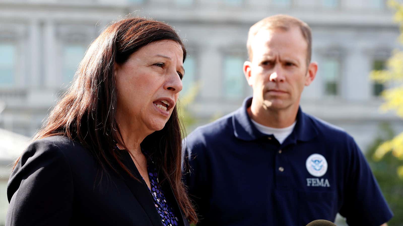 Elaine Duke with FEMA head Brock Long at the White House in September.