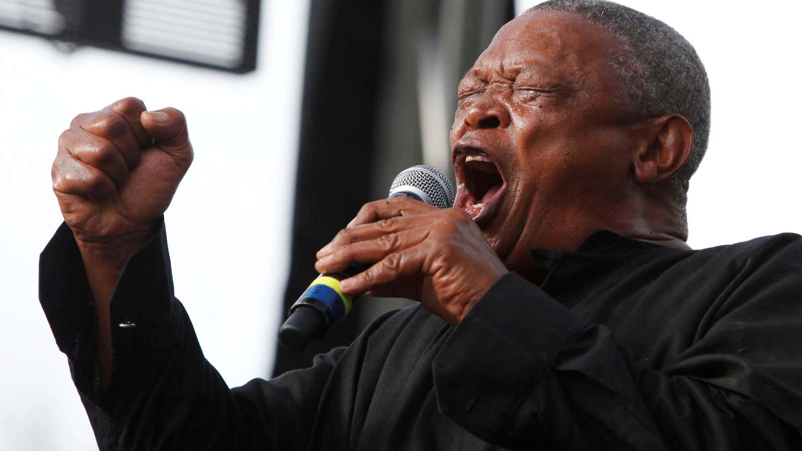 South African trumpeter and musician Hugh Masekela at St. Lucia Jazz festival, May 2012.