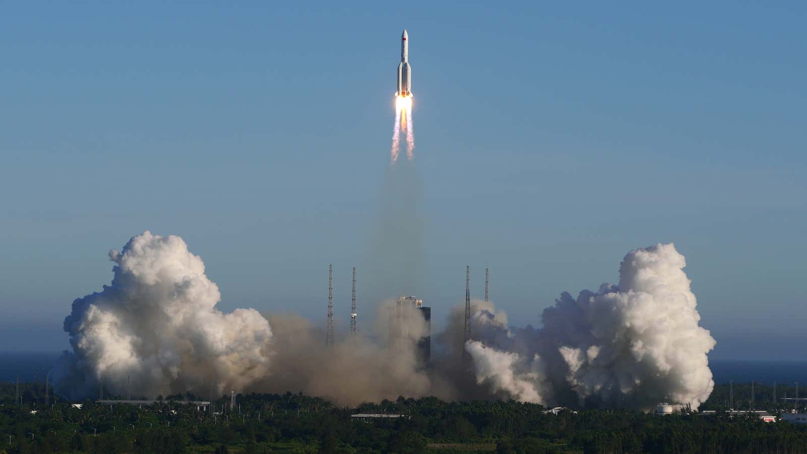 The Long March 5B carrier rocket takes off from Wenchang Space Launch Center in Wenchang, Hainan