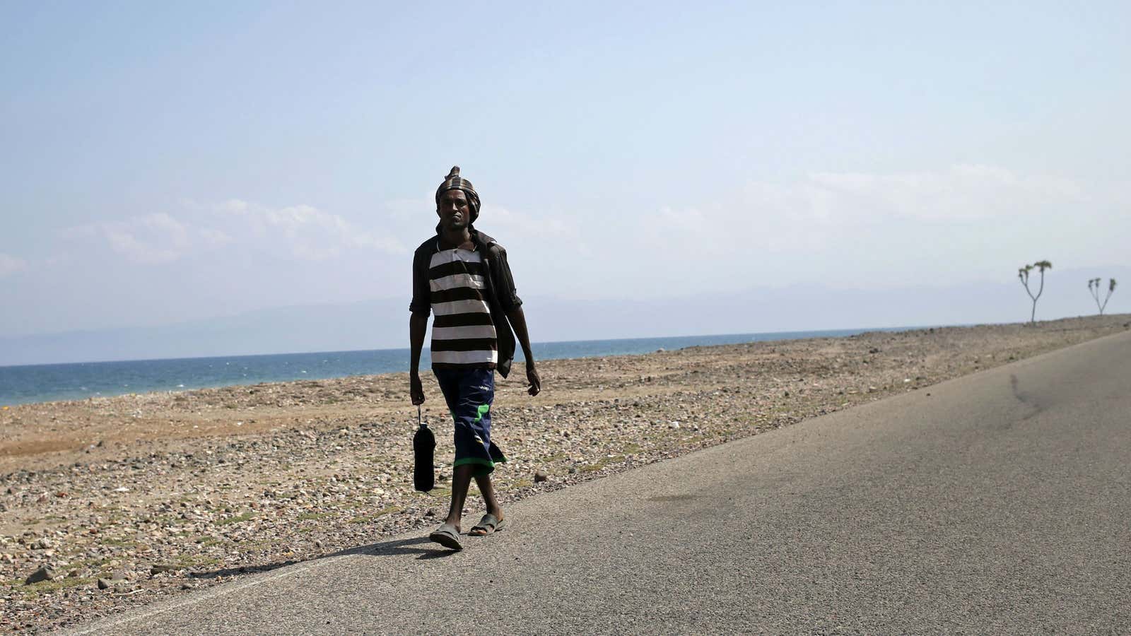 An Ethiopian migrant walks near Tadjourah in north Djibouti.