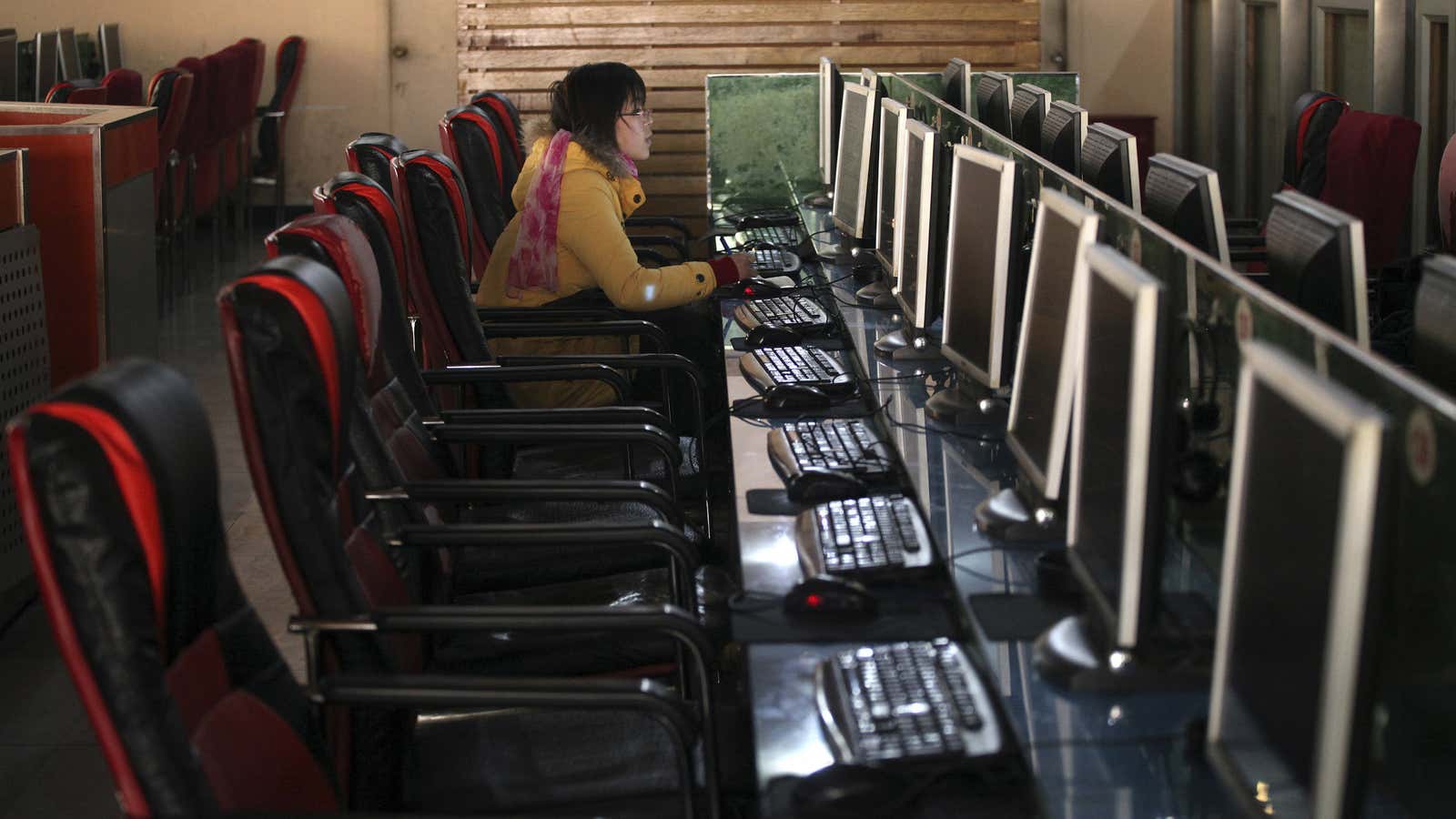 All alone at an Internet cafe in Shanghai