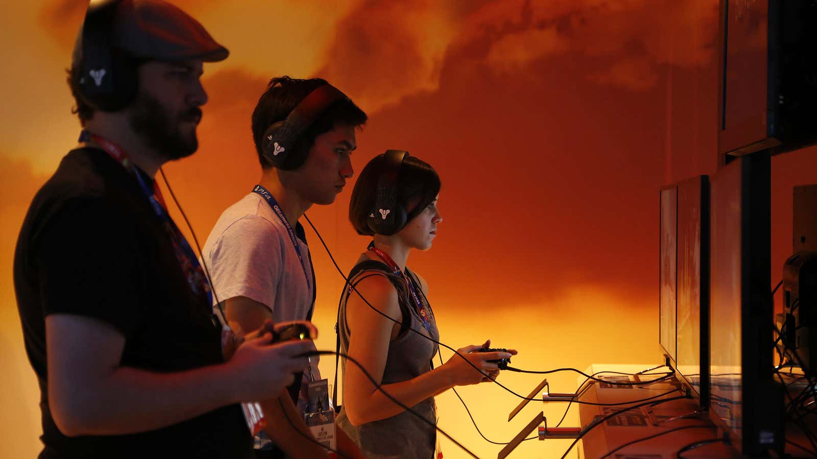 Gamers play a Bungie game at E3 in Los Angeles.