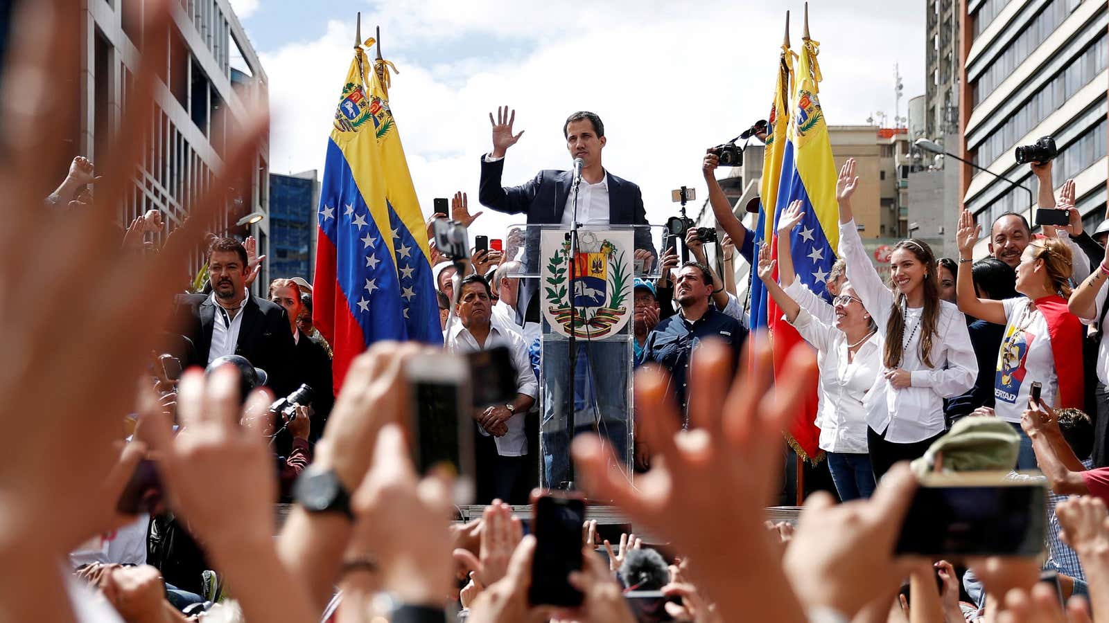 Juan Guaidó during a rally in Caracas earlier today.