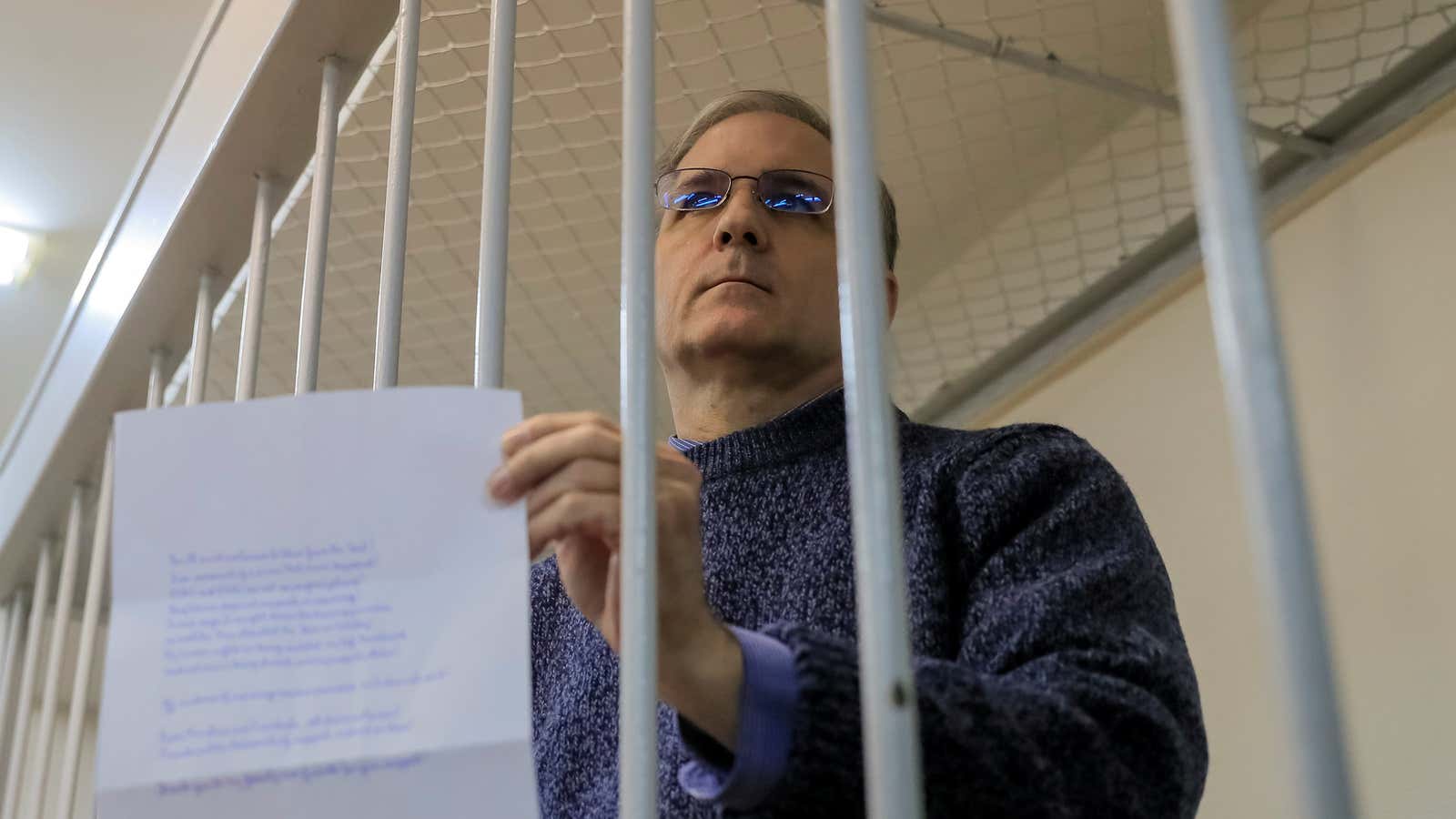 Paul Whelan at an Oct. court appearance in Moscow.