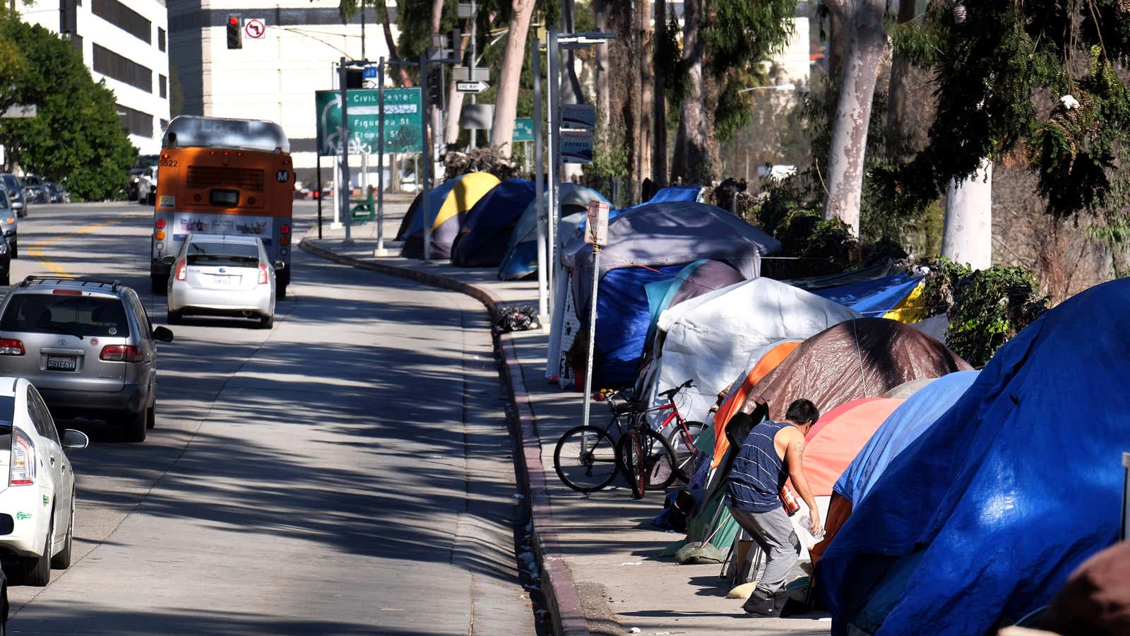 Living in sidewalk camps in Los Angeles.