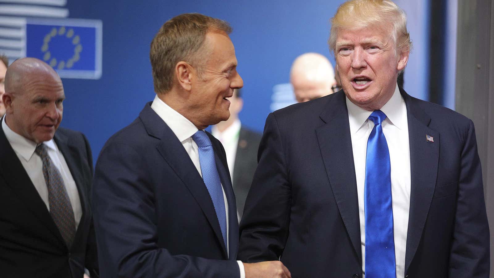 Trump met EU Council president Donald Tusk—a Pole who has been long concerned with Russian meddling—ahead of today’s NATO summit.