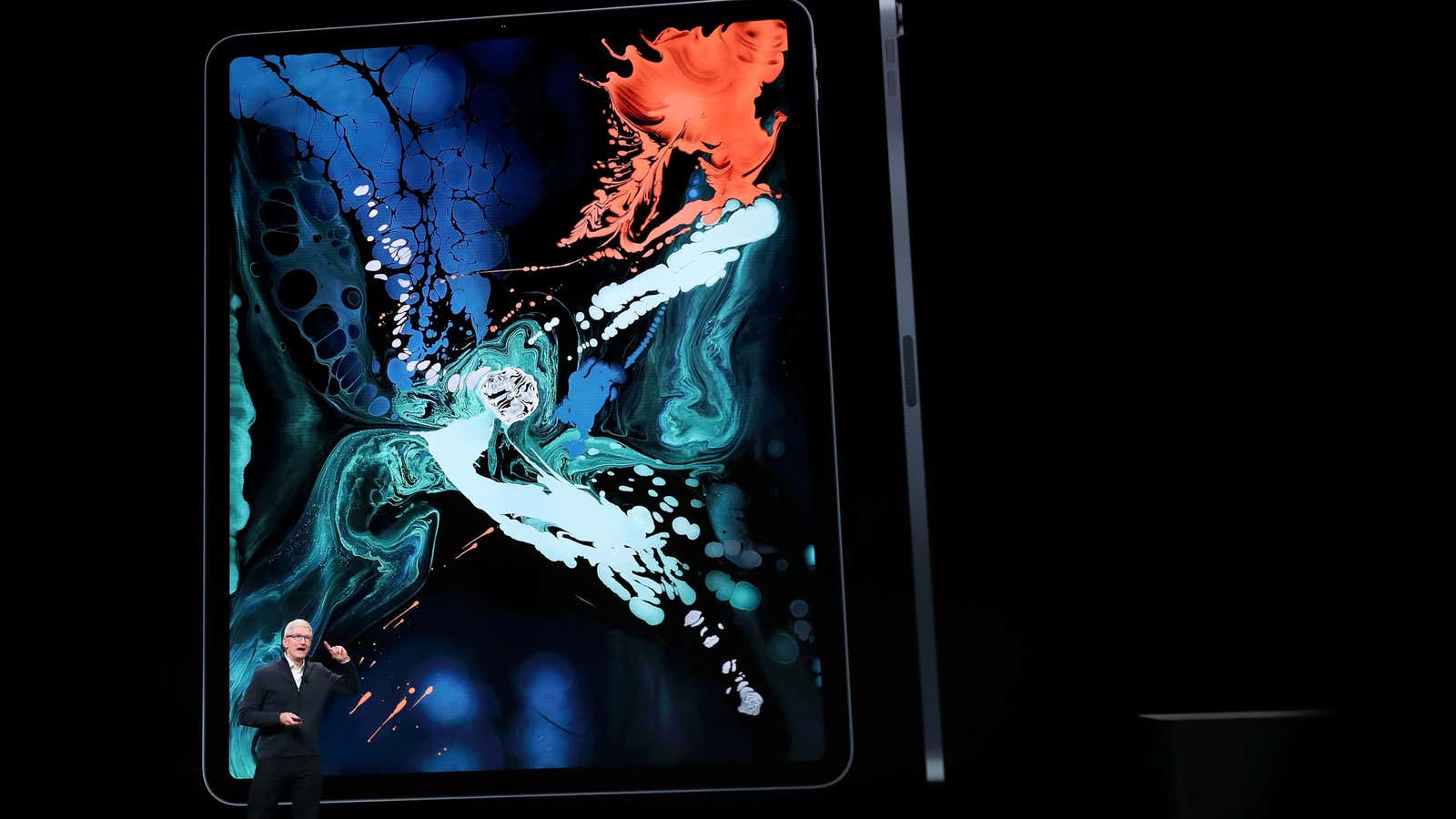 Apple CEO Tim Cook introduces the new iPad Pro during Apples launch event.