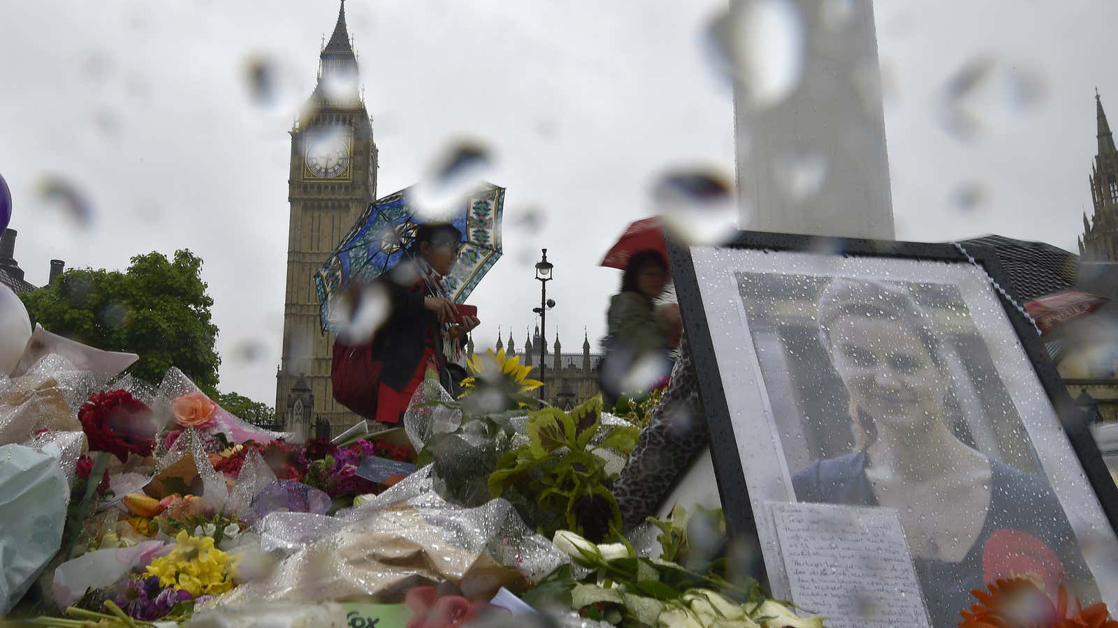 Tributes laid in memory of murdered MP Jo Cox at Parliament Square, London.