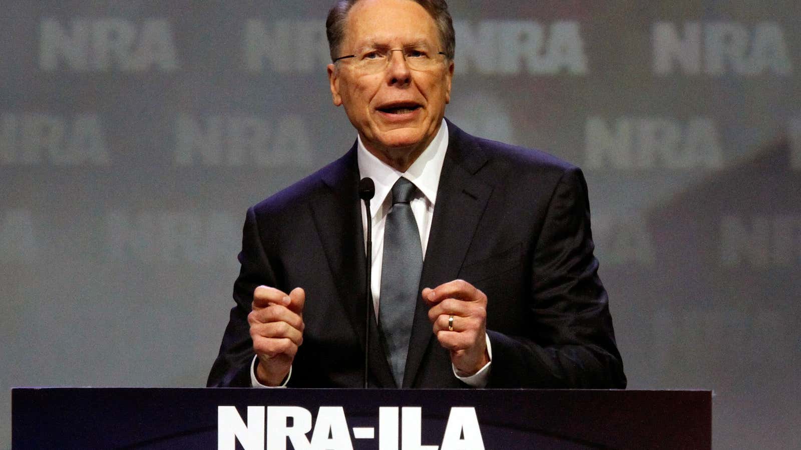 NRA executive vice president Wayne LaPierre rallies his troops in May.