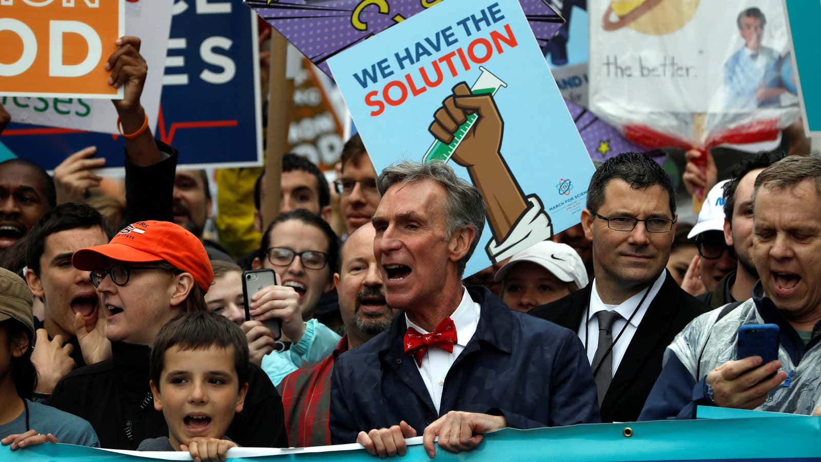 Bill Nye with his usual crowd.