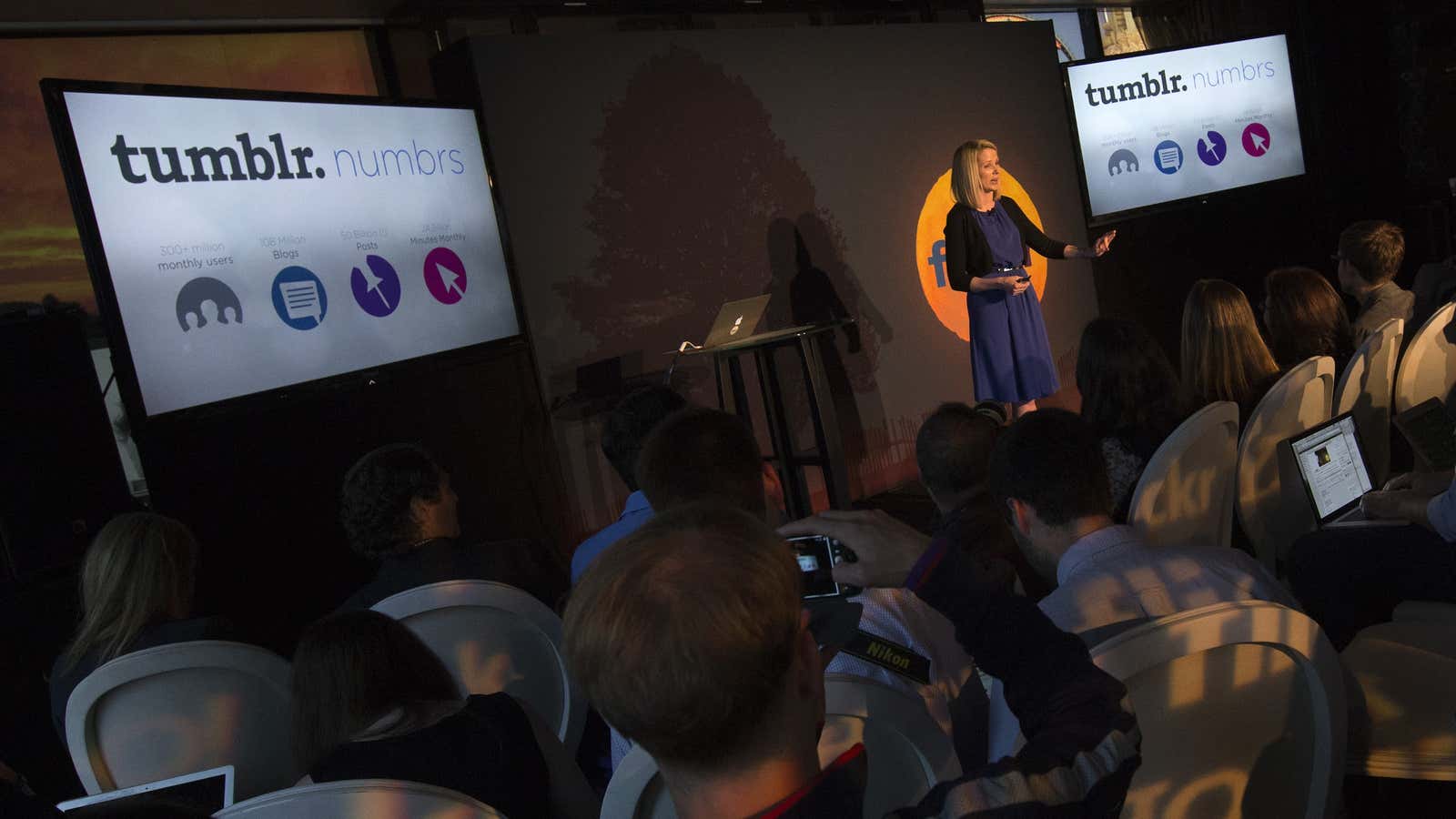 Yahoo CEO Marissa Mayer speaks at a news conference in New York.