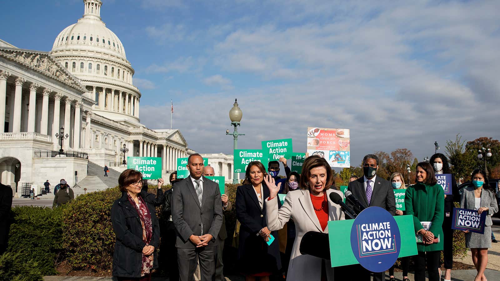 House Speaker Nancy Pelosi (D-CA) and Congressional Democrats discuss the ‘Build Back Better Act’ and climate investments during a news conference at the U.S. Capitol…