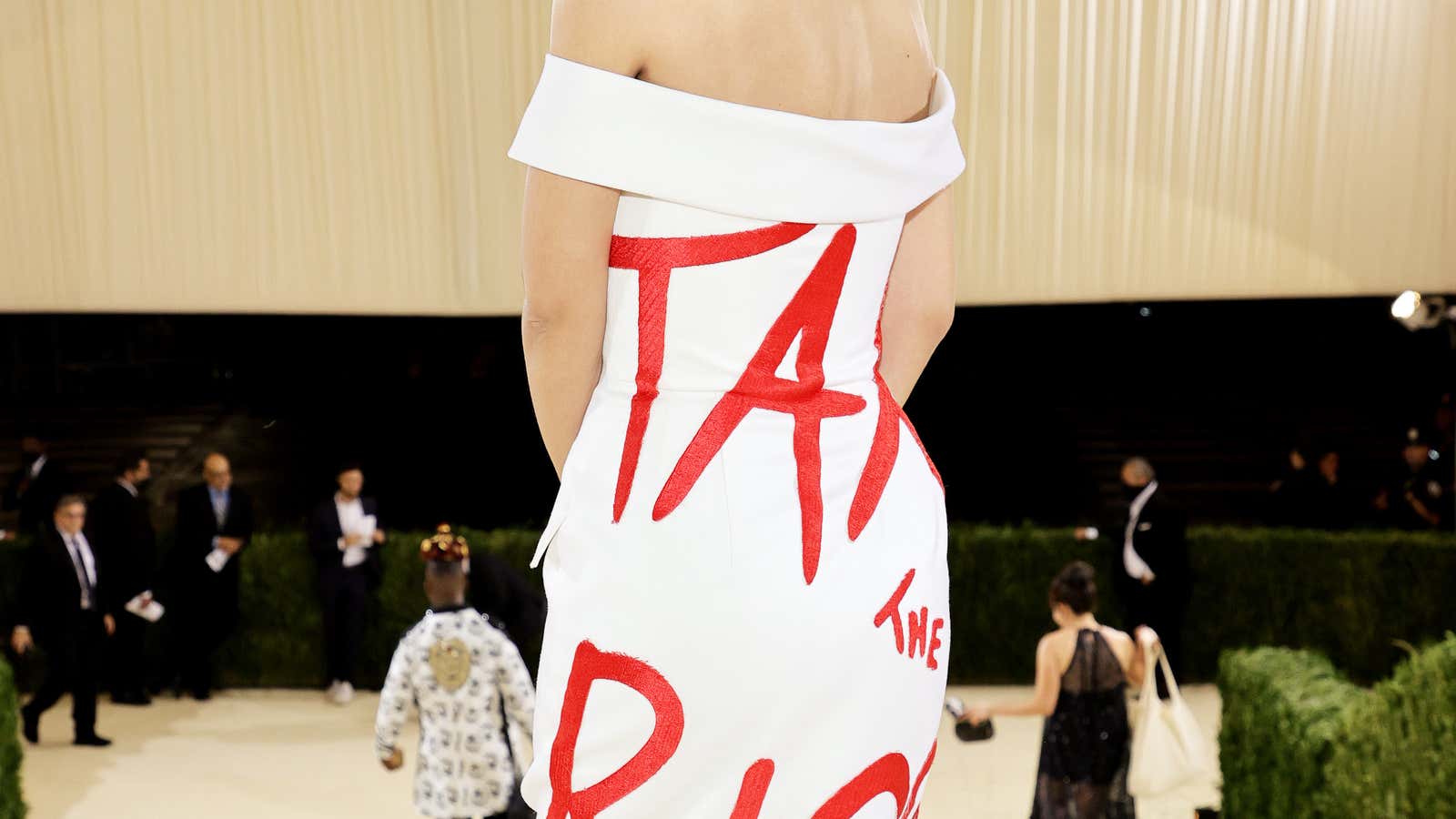 Alexandria Ocasio-Cortez’s “tax the rich” dress at the Met Gala.