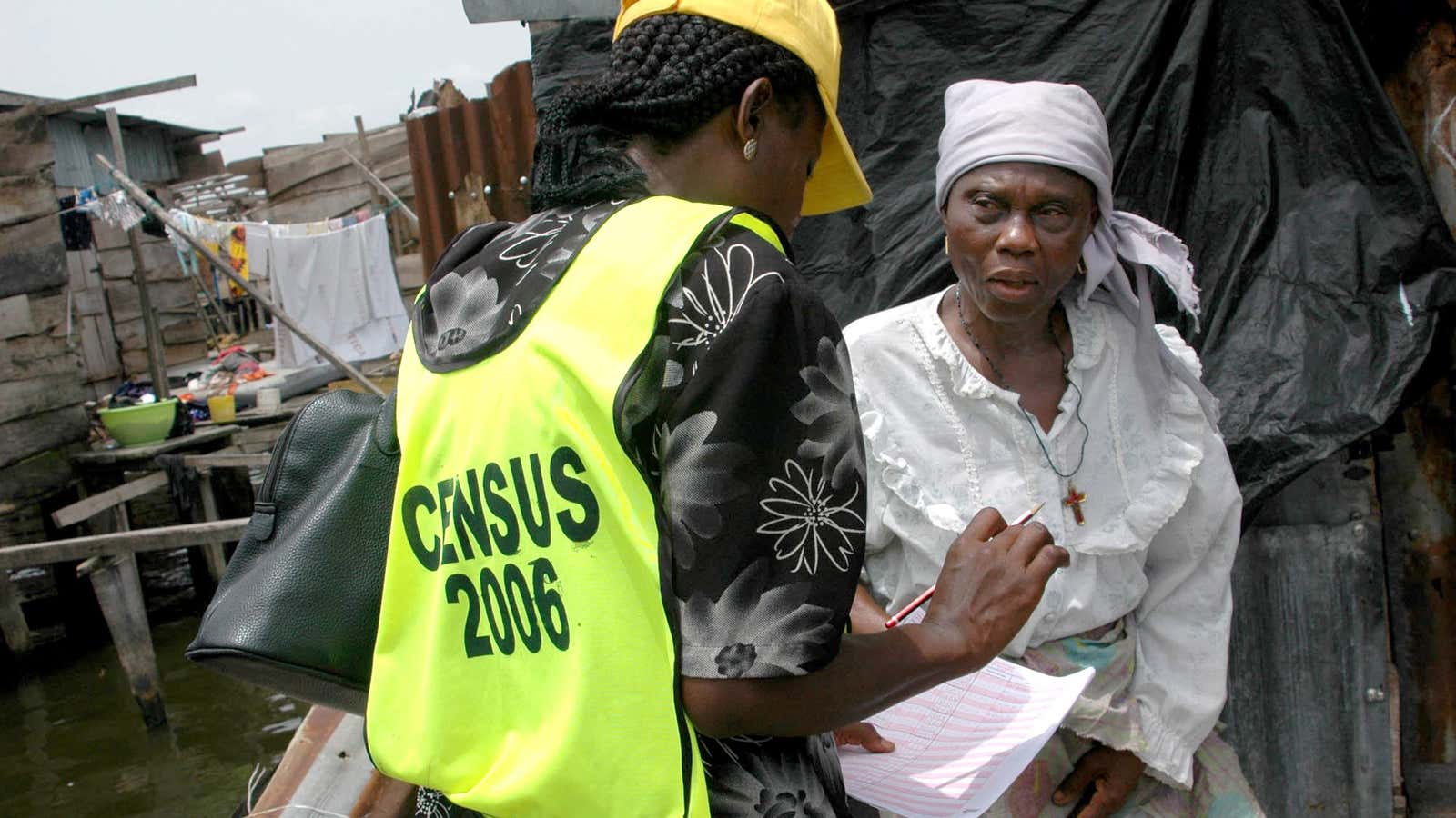 A Nigerian official conducts a census in Lagos in 2006.