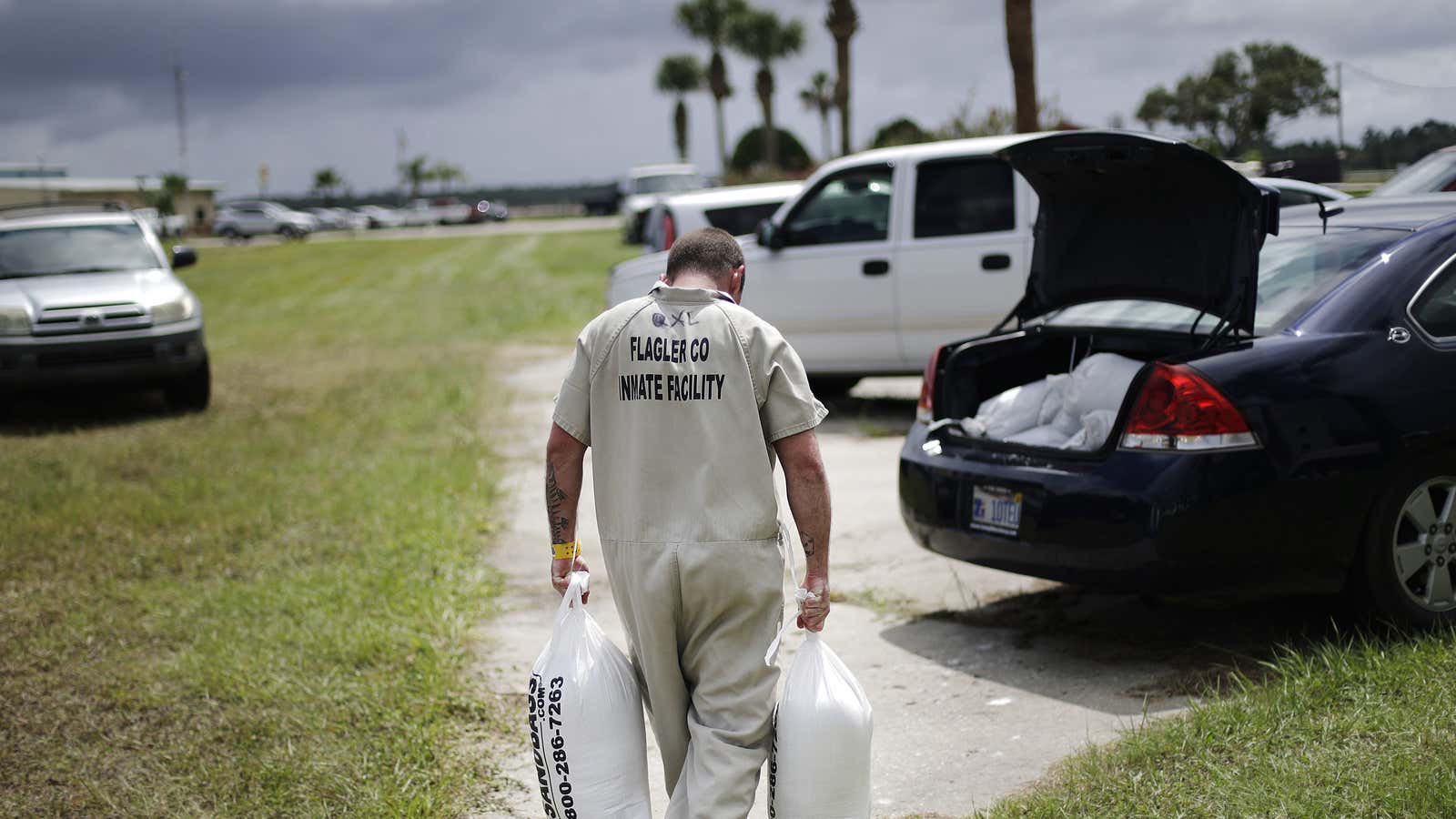 An inmate helping with hurricane-relief efforts in Florida.