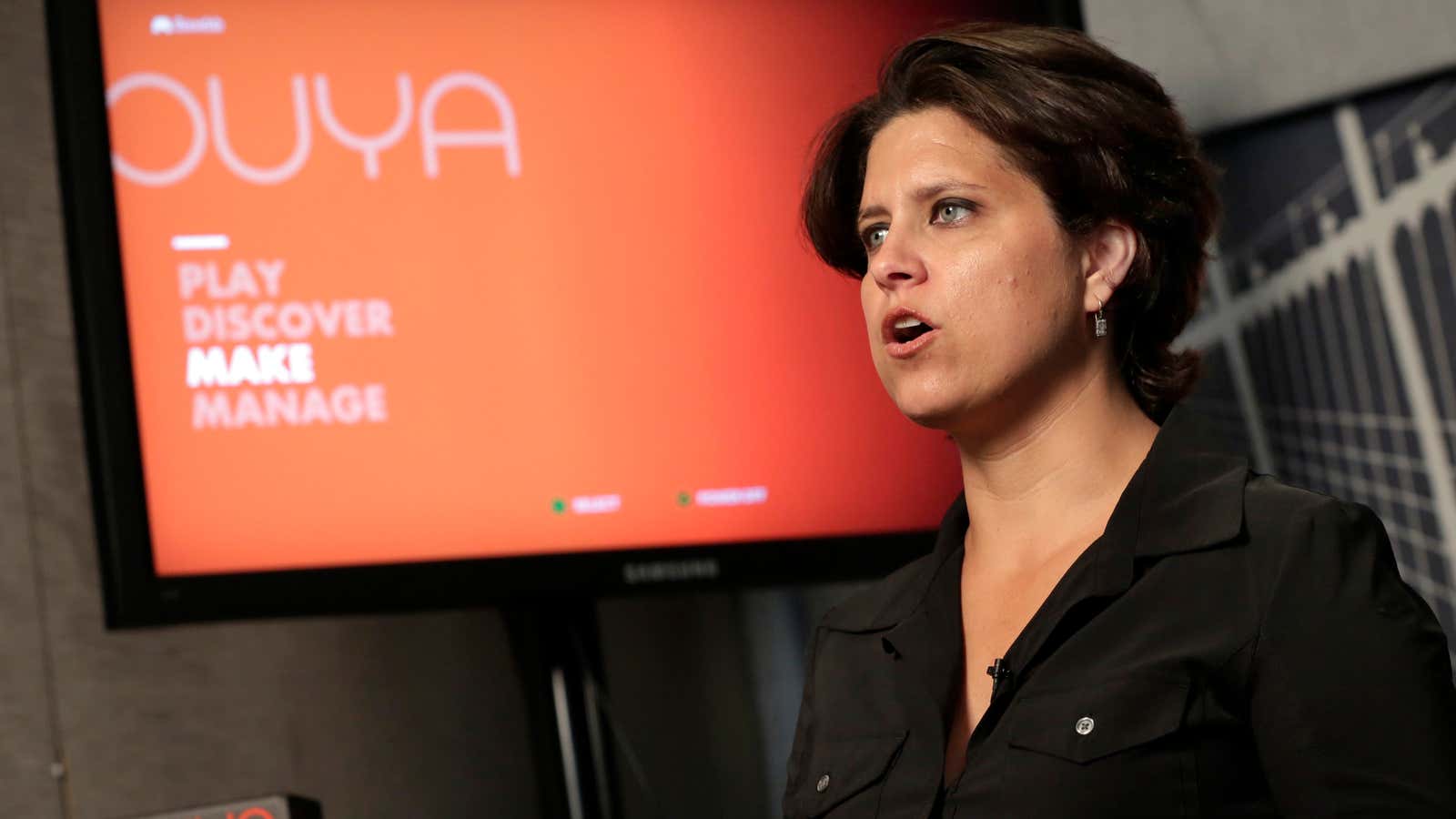 Ouya CEO Julie Uhrman needs a better sales face.