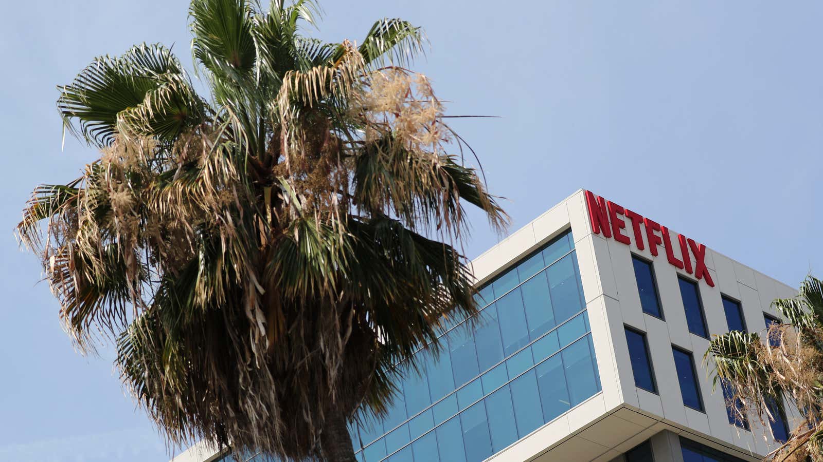 The Netflix logo on the company’s building in LA.