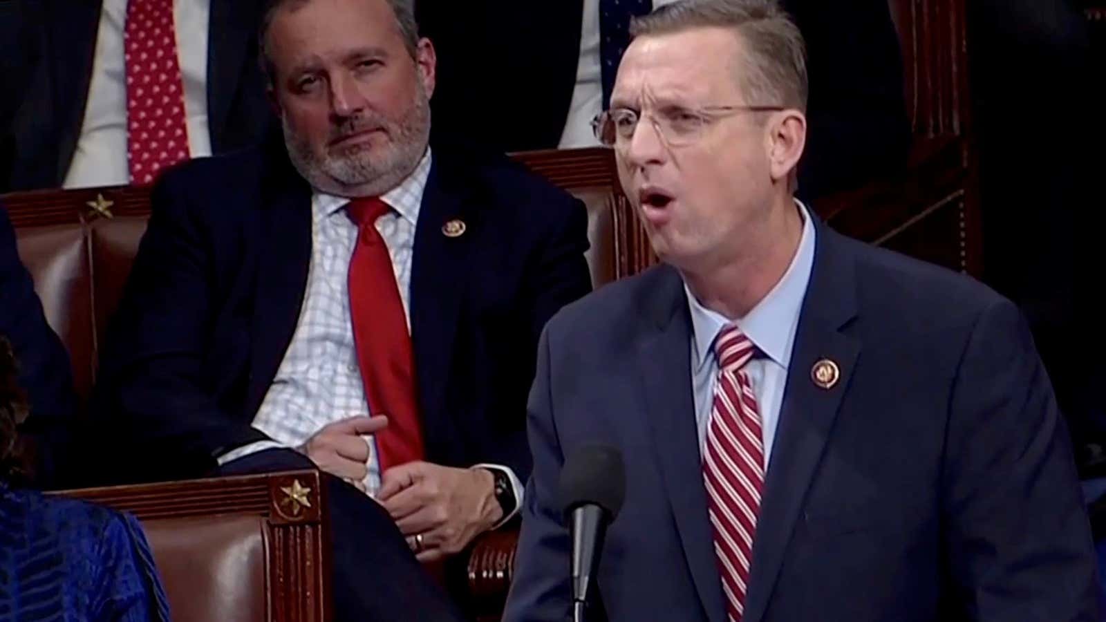 House Judiciary Committee Ranking Member Doug Collins (R-GA) speaks ahead of a vote on two articles of impeachment against U.S. President Donald Trump on Capitol Hill in Washington, U.S., in a still image from video December 18, 2019.   House TV via REUTERS.  THIS IMAGE HAS BEEN SUPPLIED BY A THIRD PARTY. – RC20YD9ILA3F