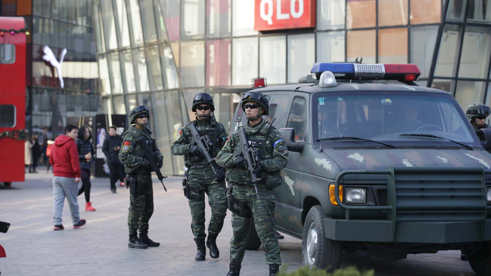 Extra security in Sanlitun.