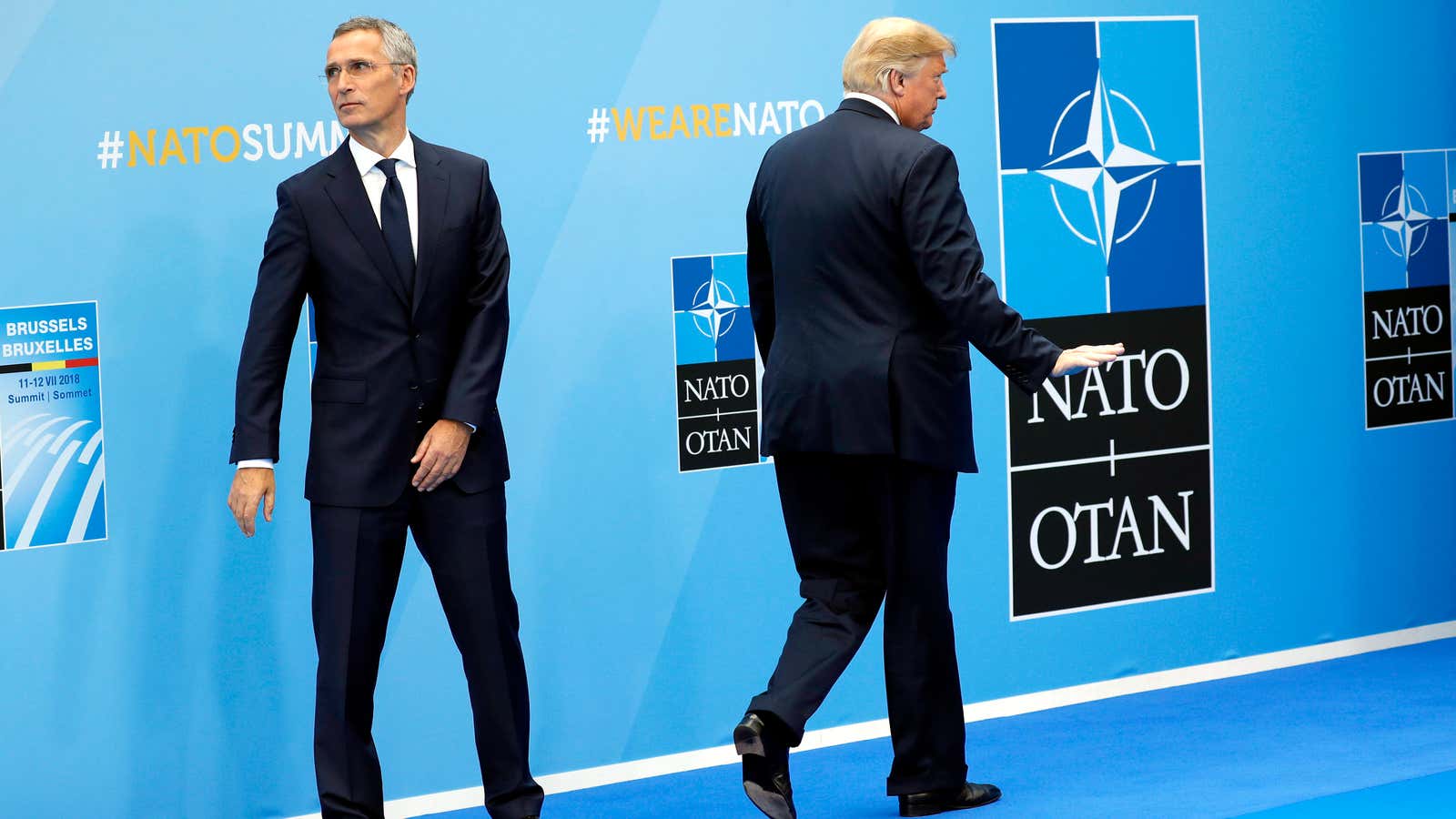 NATO secretary general Jens Stoltenberg is going one way; president Donald Trump is going another.