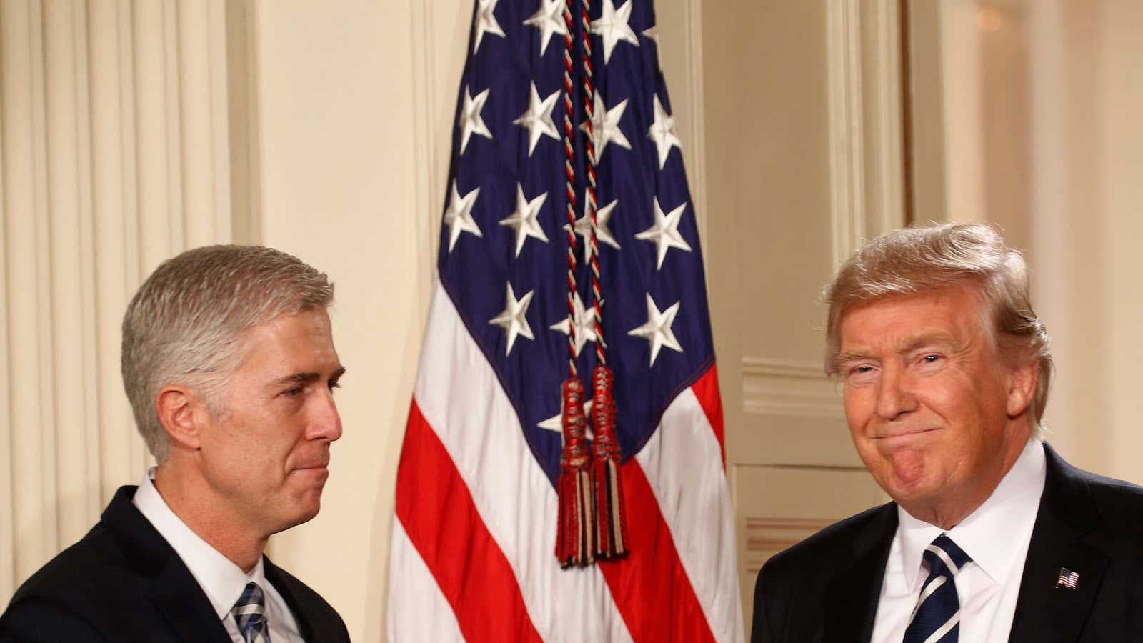 US president Donald Trump and his appointment to the Supreme Court, Colorado federal appellate judge Neil Gorsuch.