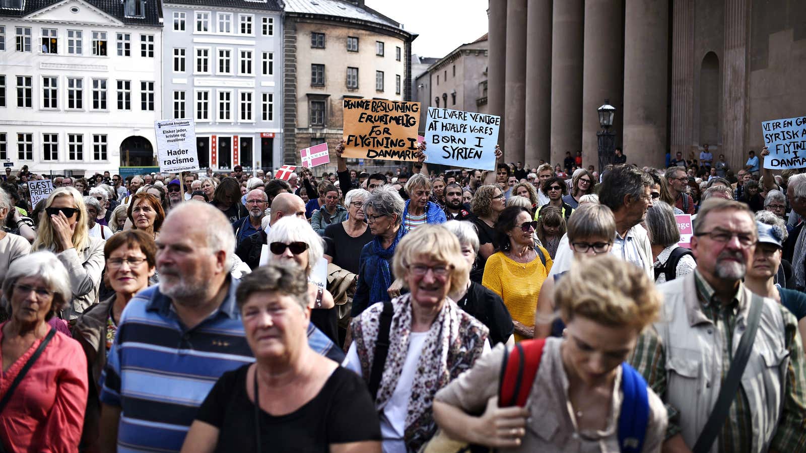 Danish citizens protest new refugee policies in August.