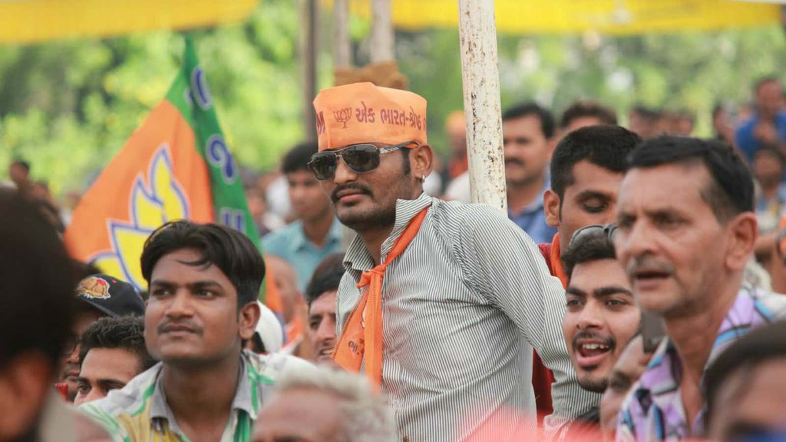 The crowd at Modi’s Sardar Patel University rally in Gujarat, April 28.