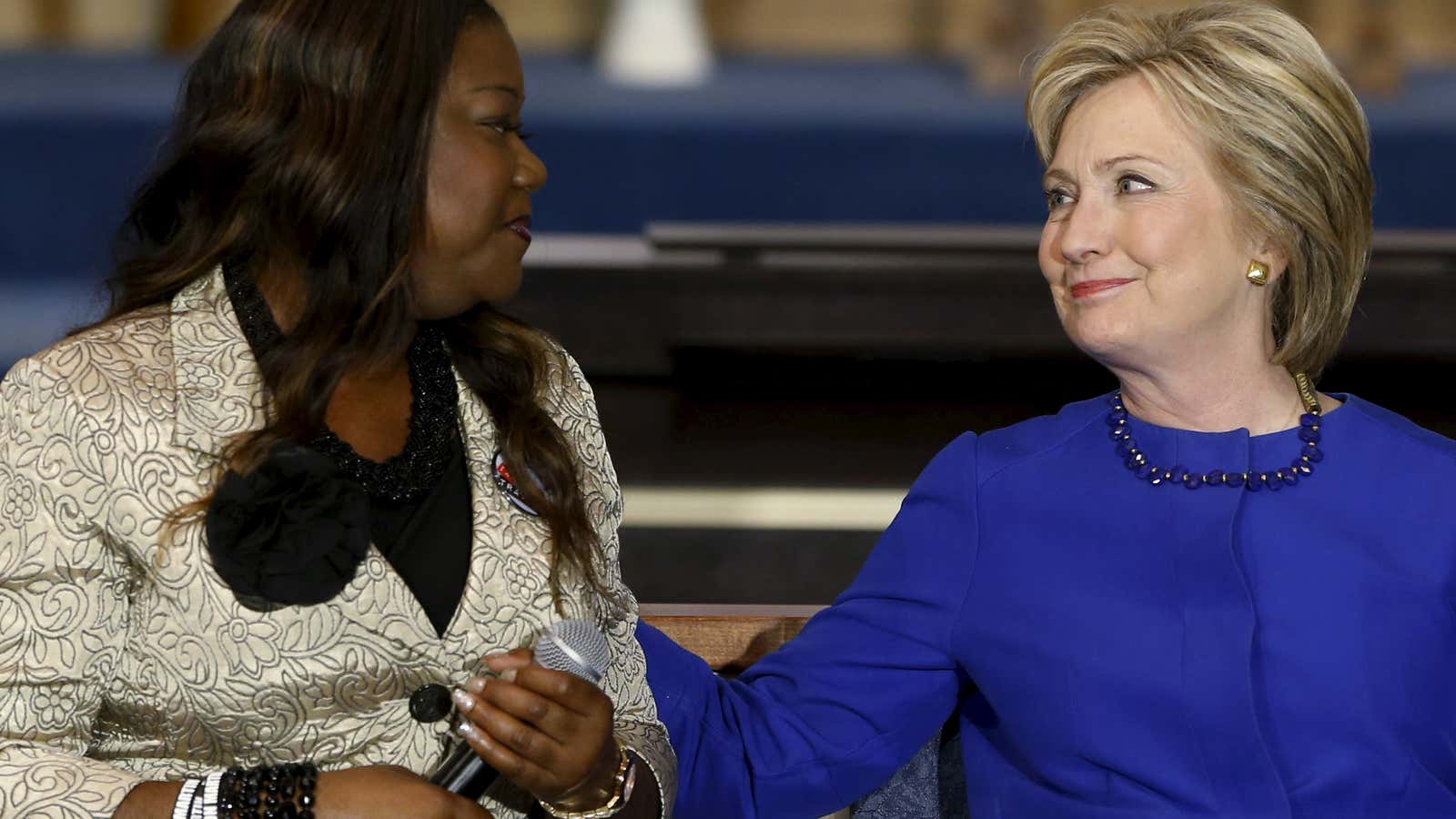 Sybrina Fulton, mother of shooting victim Trayvon Martin, endorses Democratic presidential candidate Hillary Clinton at a town hall in Columbia, South Carolina