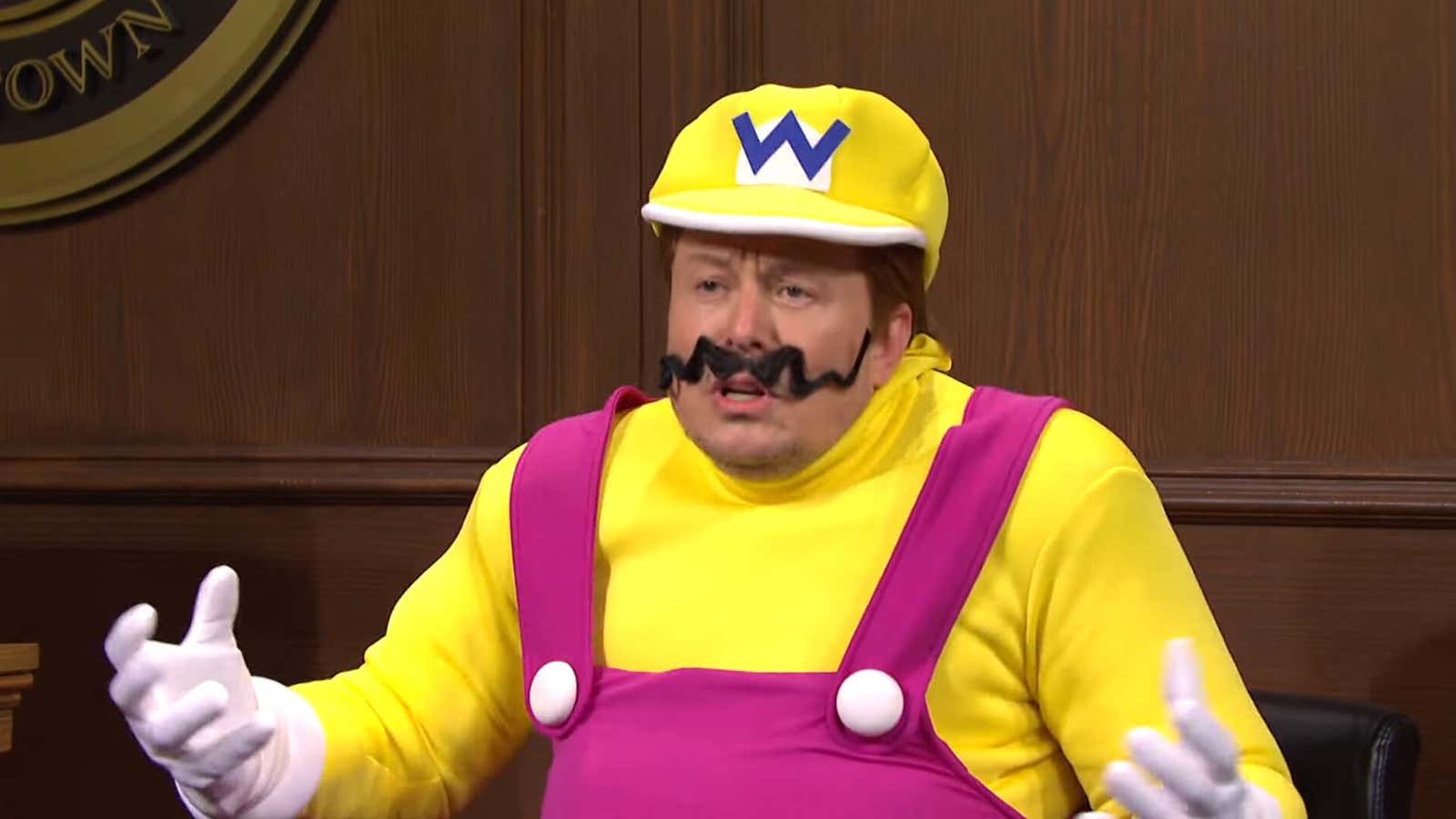 Elon Musk as Wario, from the Mario video game series.