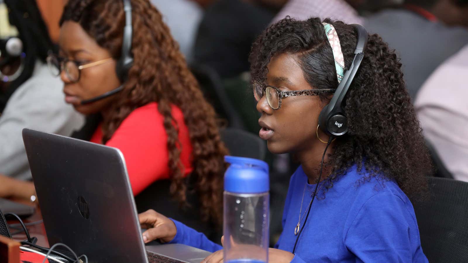 Customer service agents are seen at e-commerce player Jumia in Lagos, Nigeria.