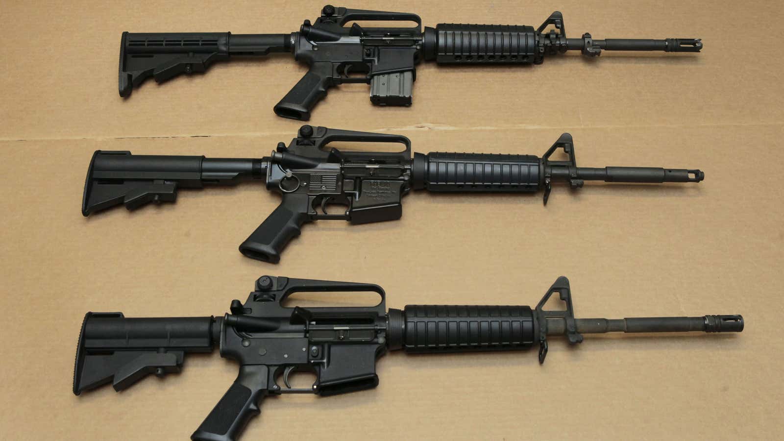 Three variations of the AR-15 assault rifle, one of the weapons St. Michael was allegedly building.