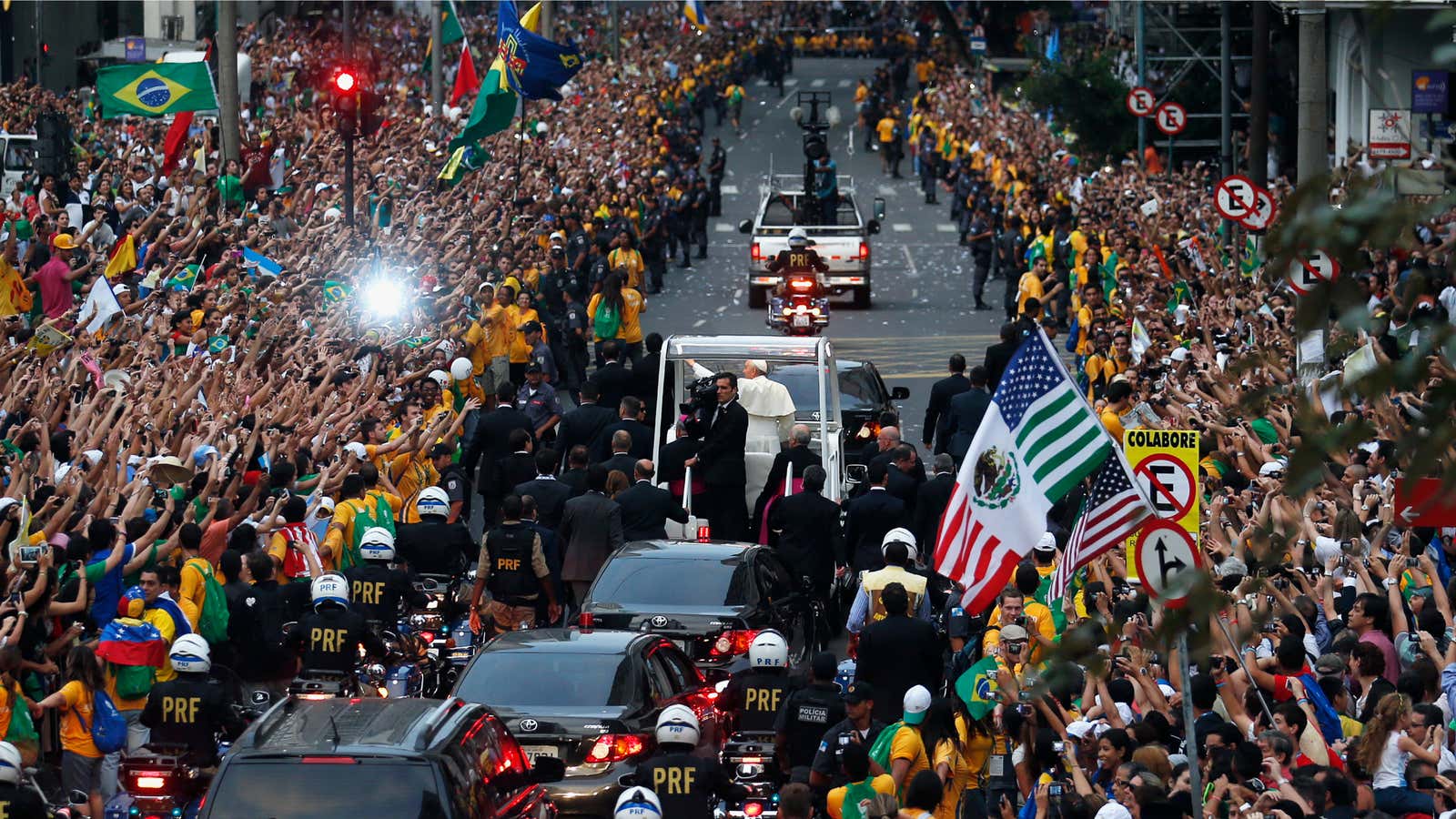 While Pope Francis parades, some 22,000 security forces stand guard.