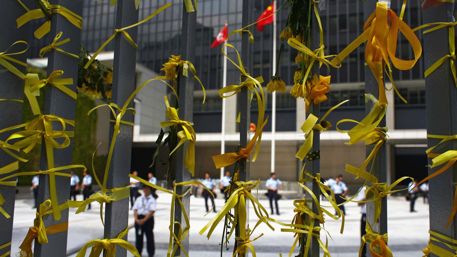 Things are looking tense outside Hong Kong’s central government headquarters.