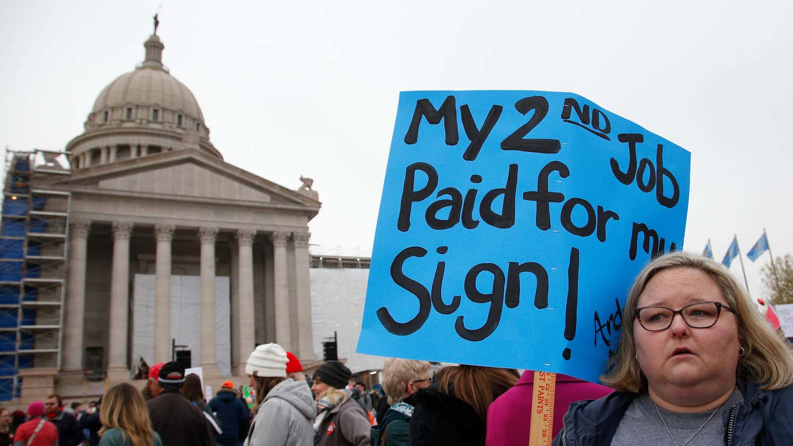 An Oklahoma middle school teacher at a protest April 2.