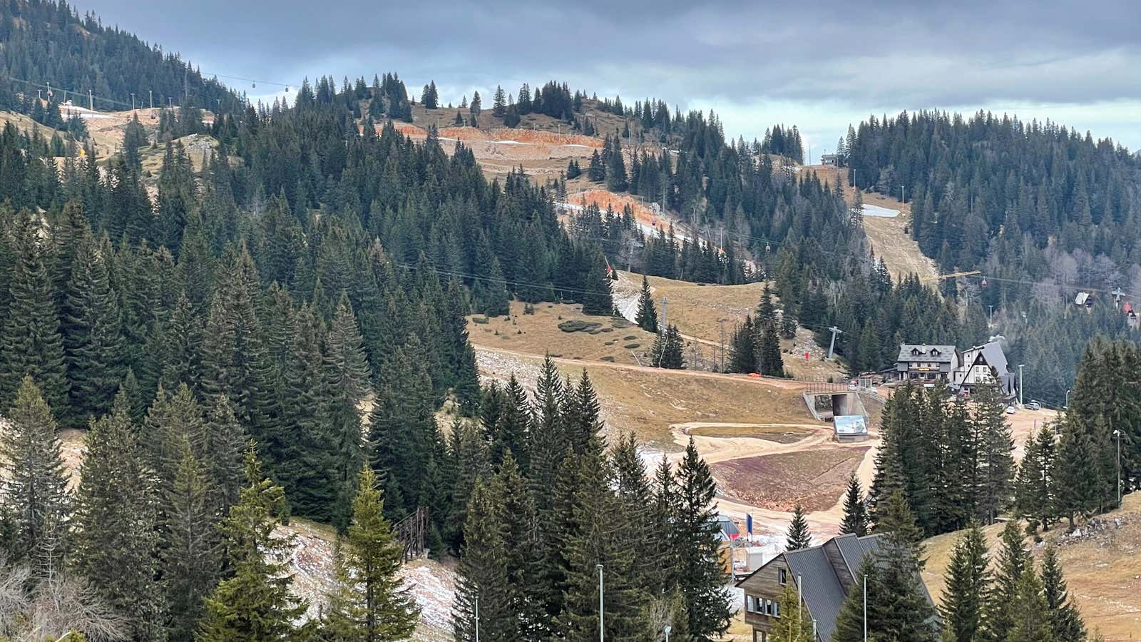 A snowless ski center on mountain Jahorina in Sarajevo, Bosnia and Herzegovina on January 4, 2023.