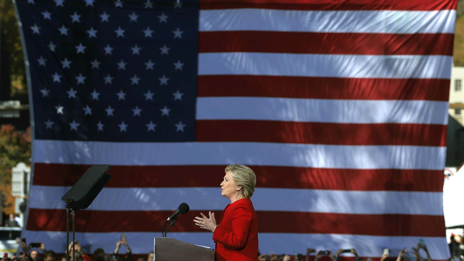 Hillary Clinton campaigning in Pennsylvania, which economically appears to favor Donald Trump.