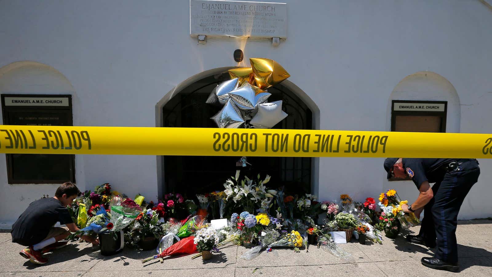 A memorial outside Emanuel African Methodist Episcopal Church in Charleston, South Carolina.