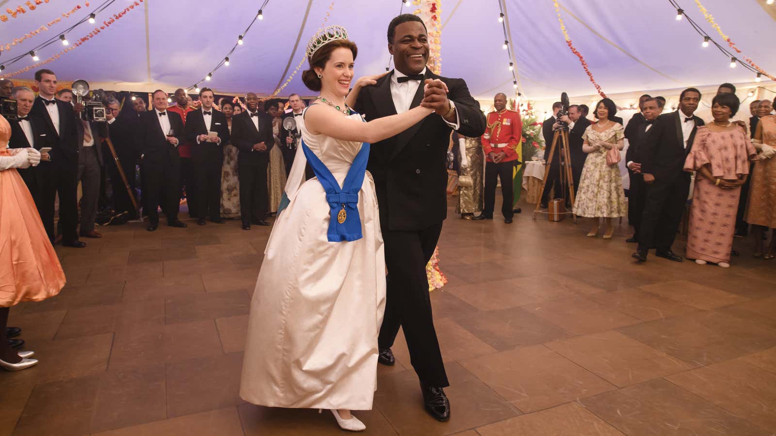 President Kwame Nkrumah of Ghana dancing with Queen Elizabeth II